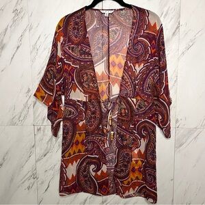 CAbi Epic Sheer Paisley Kimono Blouse Swim Cover Up Tunic Top SZ S